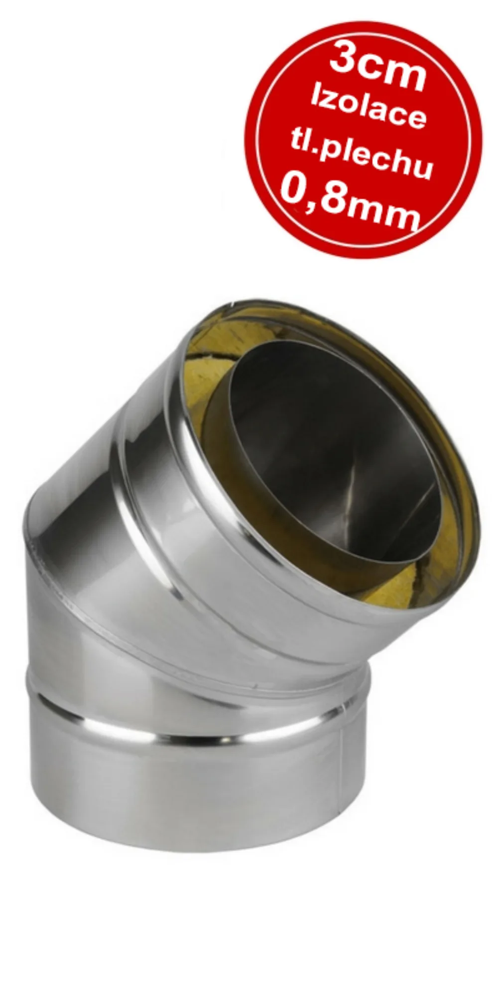 EKO nerezové koleno 150 45° 0,8 – rad EKO, Ø 150 mm, hrúbka 0,8 mm
